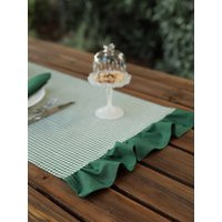 Green Gingham Linen Table Runner With Ruffle Edge | Etsy (US)