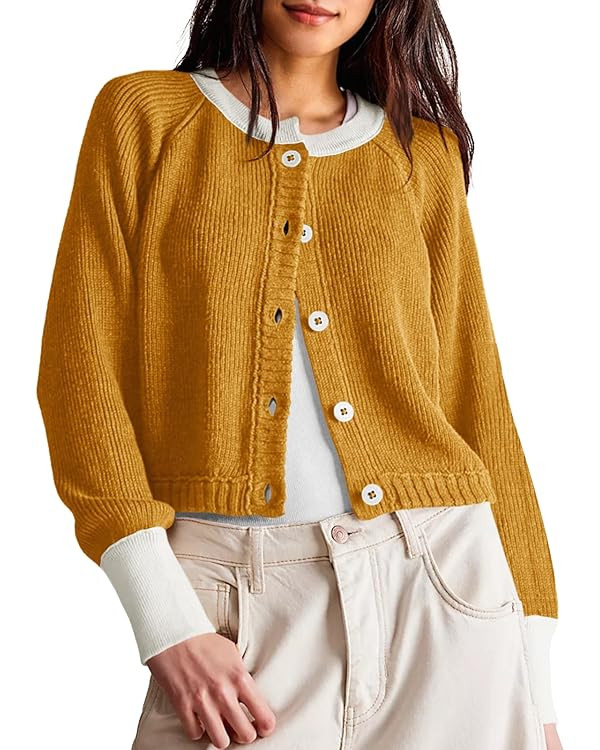 Saodimallsu Womens Cropped Cardigan Sweaters Button Down Open Front Long Sleeve Fall Trendy Color... | Amazon (US)