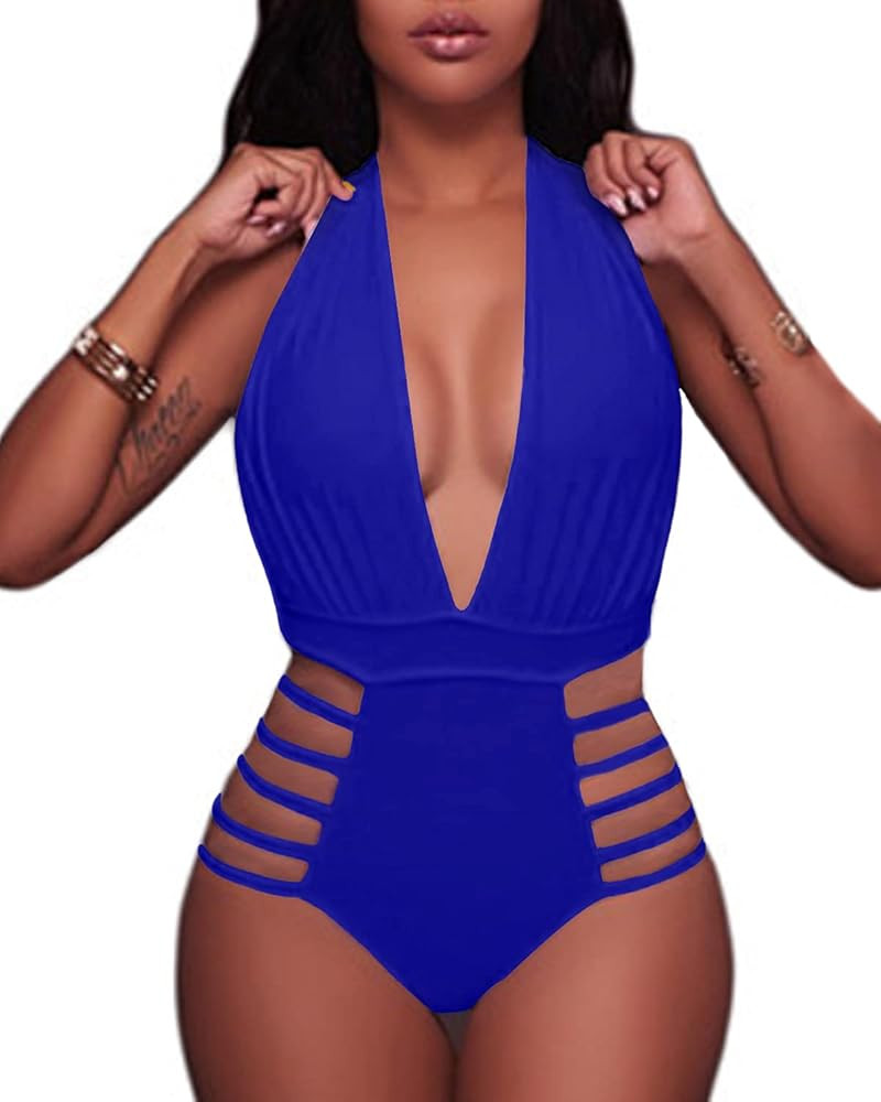 Aqua Eve Women Sexy One Piece Swimsuits Halter Plunge V Neck Cutout Bathing Suits | Amazon (US)
