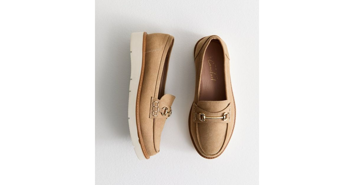 Wide Fit Camel Faux Suede Snaffle Detail Loafers | New Look | New Look (UK)
