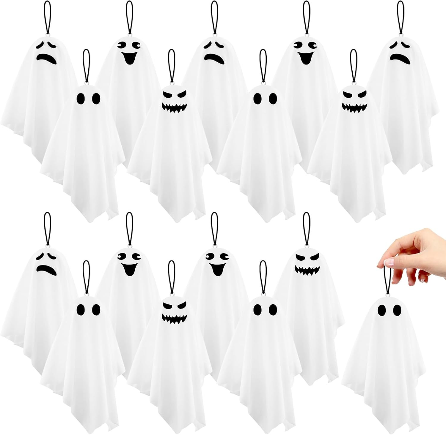 16 Pack Halloween Small Hanging Ghost 8.27Inch White Ghosts Tree Ornaments for Front Yard Porch Patio Lawn Garden Indoor Outdoor Holiday Party Decor | Amazon (US)
