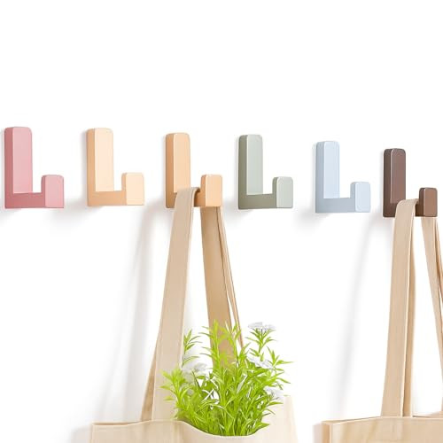Teenyyou 6 Pack Cute Kids Coat Wall Hooks Wooden Decorative Adhesive Colored Nordic Style Wall Mounted Heavy Duty Hooks for Keys Hat Coat Shower Curtain Playroom Bathroom Decor (Bohemian Color) | Amazon (US)