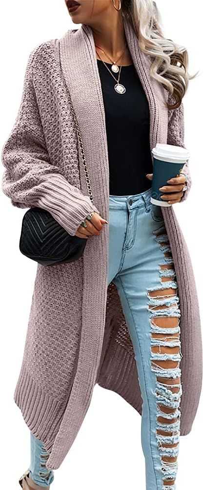 GeGekoko Womens Open Front Cardigan Sweaters Oversized Batwing Chunky Knit Outwear | Amazon (US)