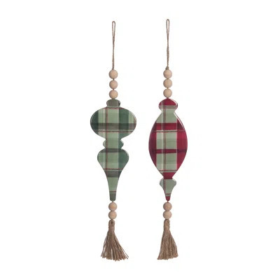 MDF Holiday Plaid Ornament Set of 2 - Festive Red Wood Christmas Tree Ornaments for Indoor Use, Perfect for Holiday Decoration, Gift Giving, and Hoste | Wayfair North America