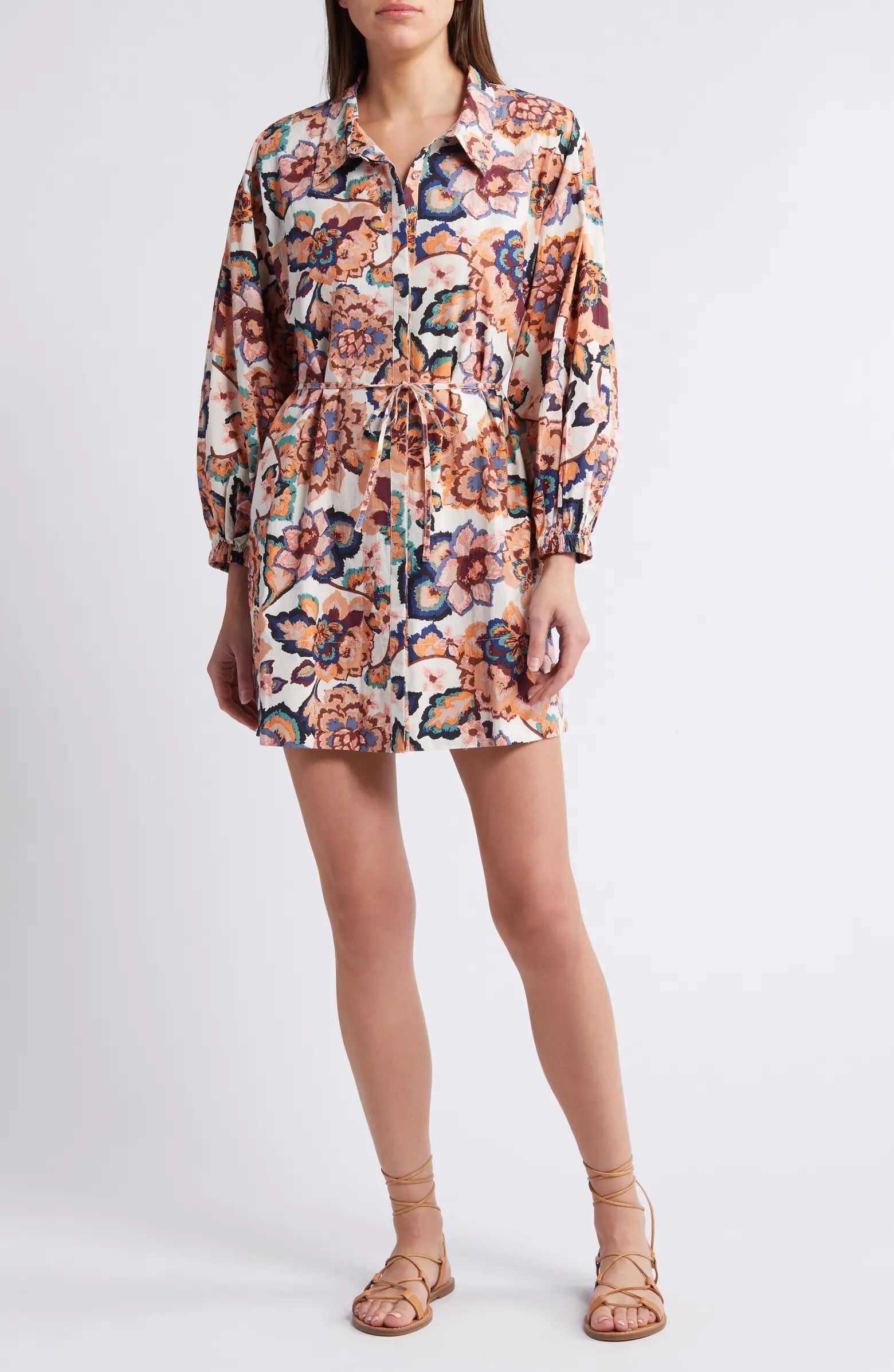 Elisha Floral Long Sleeve Organic Cotton Poplin Shirtdress | Nordstrom