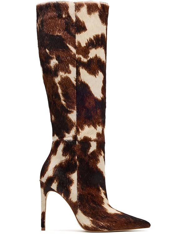 DOEYG Brown Cow Animal Print Knee High Boots for Women Pointed Toe Heeled Stiletto Boots Dressy F... | Amazon (US)