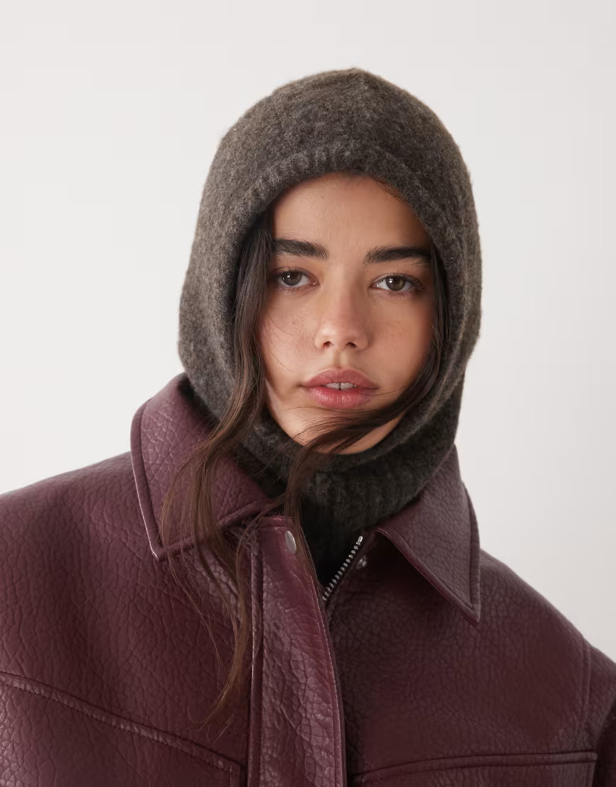 Weekday knitted balaclava hood in dark brown melange | ASOS (Global)