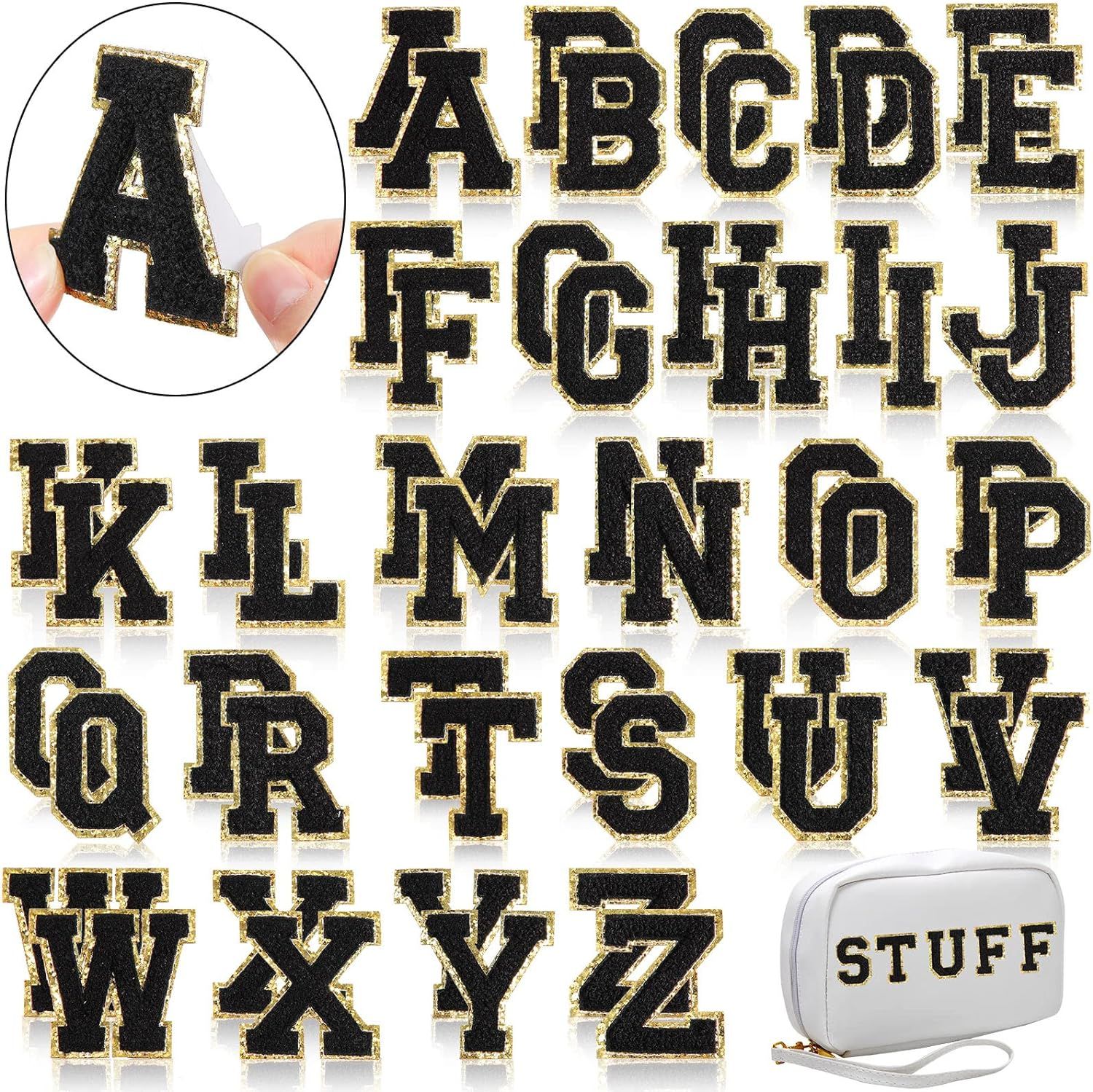 WILLBOND 52 Pieces Chenille Letter Patches Self Adhesive 2 Sets of A-Z Letter Patches Sticker wit... | Amazon (US)