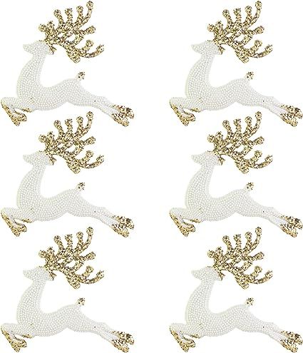 iPEGTOP 6 Pcs Christmas Deer Reindeer Elk Shiny Glitter Hanging Ornaments, Mini 6.7x4 inches Holi... | Amazon (US)