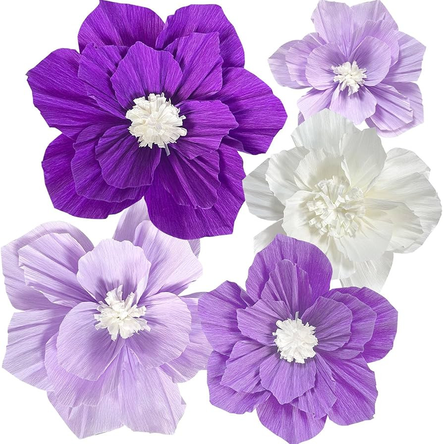 ANSOMO Purple Paper Flowers Artificial 3D Wall Décor Wedding Birthday Bridal Baby Shower Violet ... | Amazon (US)