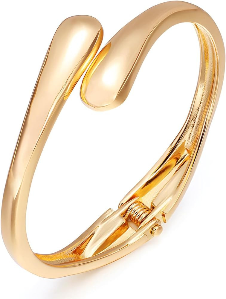 Gold Polished Chunky Twisted Hinged Waterdrop Bangle Bracelet for Women Spiraled Oval Bangle Brac... | Amazon (US)
