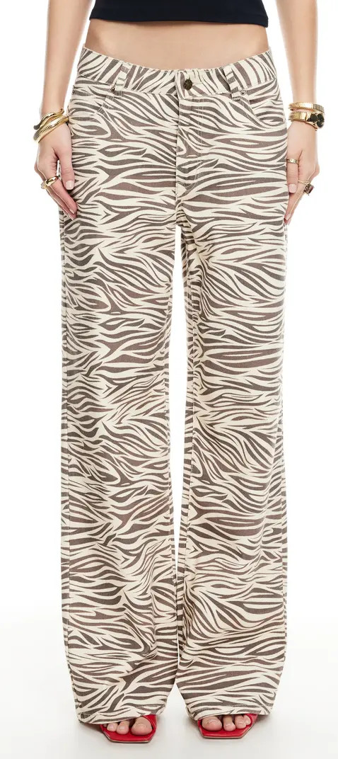 LIONESS Top Model Zebra Low Rise Wide Leg Jeans | Nordstrom | Nordstrom