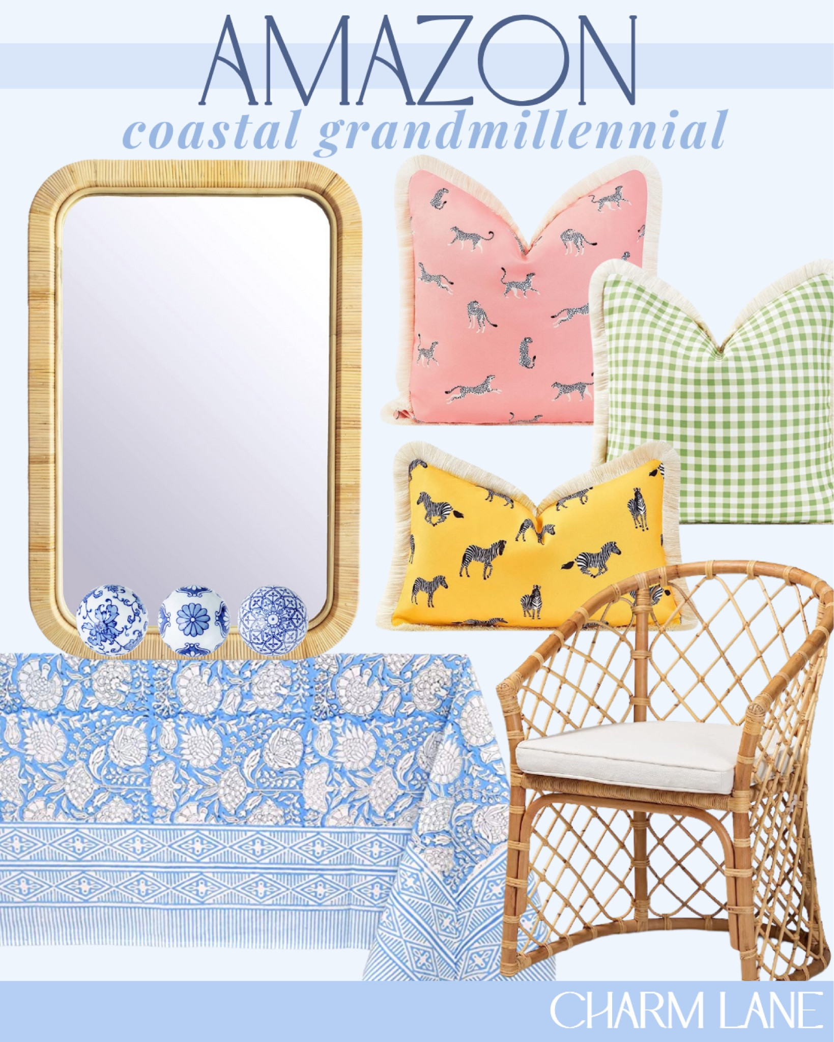 All things coastal grandmillennial decor - always! 🌊

These Amazon coastal home decor picks are perfection. I love the pops of color in these pillows and these amazon block print table cloths come in so many different colorways. 

amazon home decor | coastal grandmillennial | grandmillennial home decor | blue and white decor | amazon home | coastal furniture | amazon decor | amazon finds  

#LTKstyletip #LTKhome