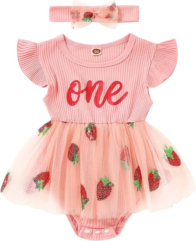 GRNSHTS Baby Girl 1st Birthday Outfits Ribbed Tulle Romper Princess Cake Smash Photo Shoot Clothe... | Amazon (US)