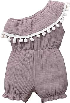 Danna Belle Baby Girl Off The Shoulder Romper Sleeveless Pompom Tassel Jumpsuit Cotton 3-18M | Amazon (US)