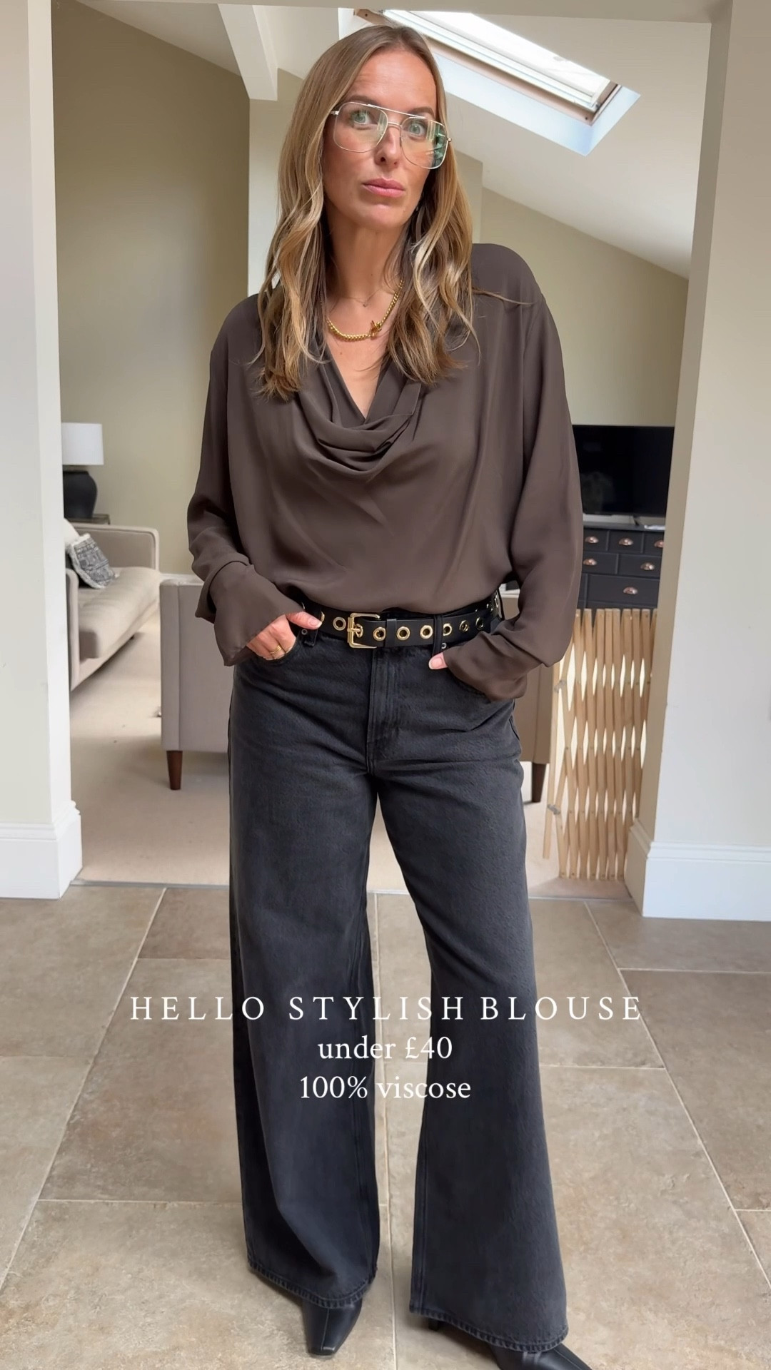 I love this classic cowl neck blouse 
100% viscose 
Wearing a large 
Needs to be tucked in really though to manage the volume. 

Jeans 30 long 
Belt M/L 

#LTKdatenight #LTKjeans #LTKautumn