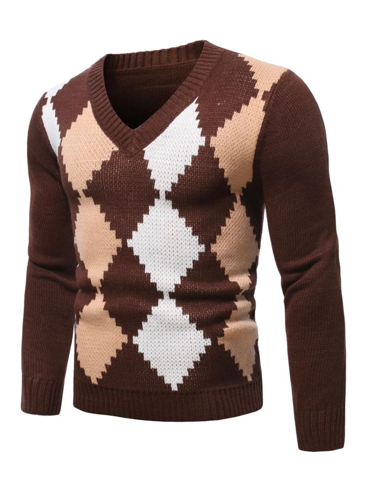 Men Argyle Pattern V Neck Sweater | SHEIN