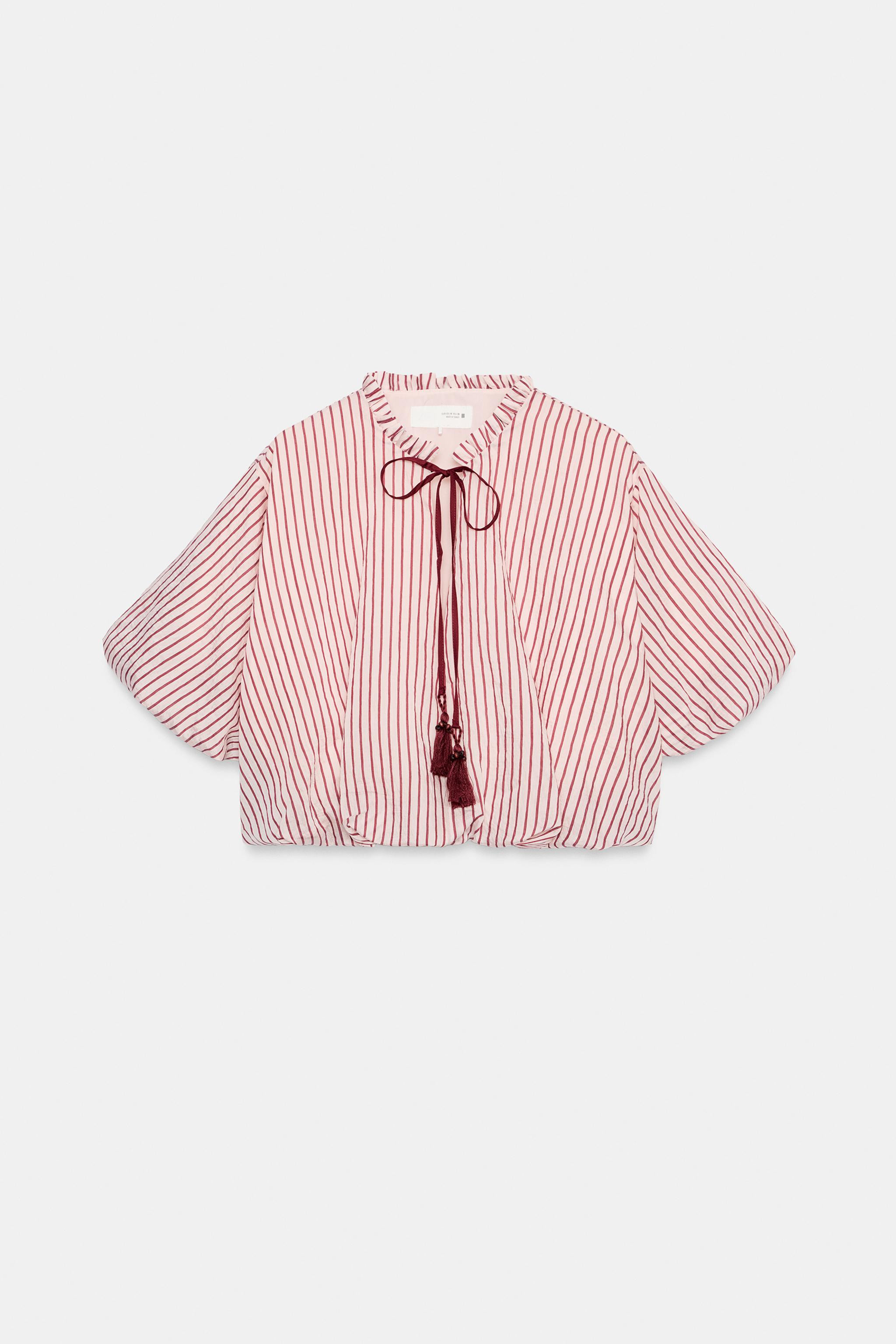 TIED STRIPED PUFF-SLEEVE TOP | Zara US