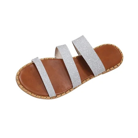 CYMMPU Women s Slippers Clearance Women s Casual Vacation Outer Wear Open Toe Sequin Strap Flat Beac | Walmart (US)
