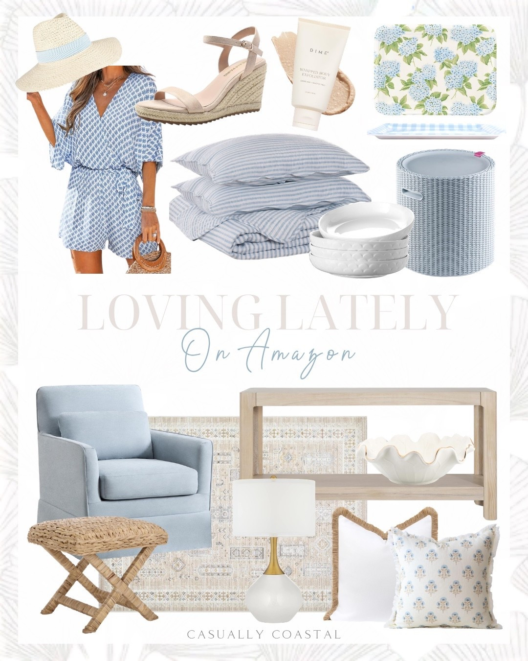 Loving Lately on Amazon 

Amazon home decor, coastal home, coastal style, Amazon rug, coastal rug, Amazon bedding, coastal bedding, Amazon accent chair, coastal swivel chair, Amazon pillow covers, coastal pillow covers, coastal ottoman, woven ottoman, coastal stool, wide brim straw hat, blue and white romper, summer romper, vacation outfit, espadrille wedge sandals, swivel accent chair, blue armchair, machine washable area rug, neutral rug, hydrangea trays, coastal serving tray, blue and white bedding, striped bedding, Amazon console table, Amazon lamp, coastal lamp, block print pillow cover, indoor outdoor throw pillow cover, white ceramic ruffle bowl, side table cooler, DIME beauty whipped body exfoliator, pasta bowls 

#LTKHome