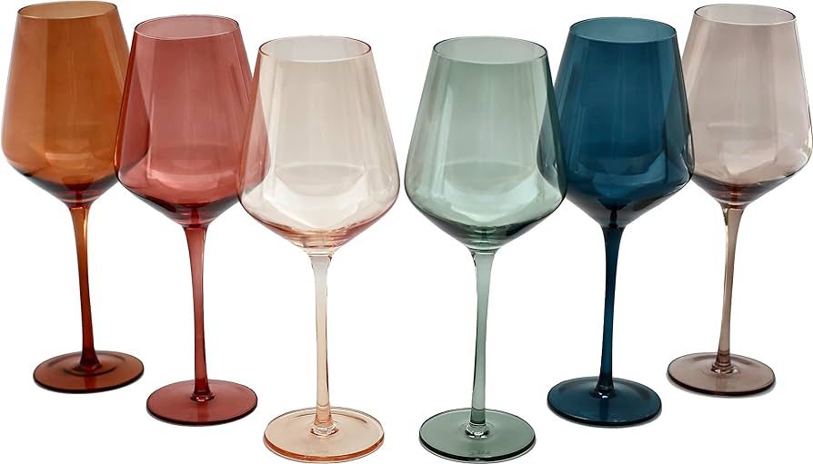 Physkoa Modern Wine glasses with tall long stem set of 4, Crystal Square  wine