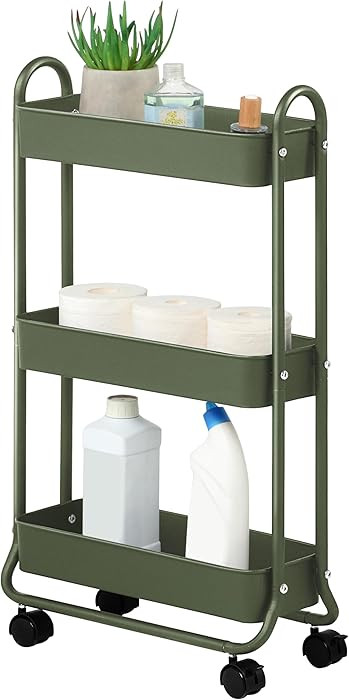 SunnyPoint Slim Rolling Storage Cart, 3 Tier Bathroom Storage Organizer Bathroom, Laundry Utility... | Amazon (US)