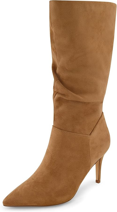 CUSHIONAIRE Women's Porsha Slouchy Vegan Suede Mid-Calf Scrunch Boot with Pointed Toe, Memory Foa... | Amazon (US)