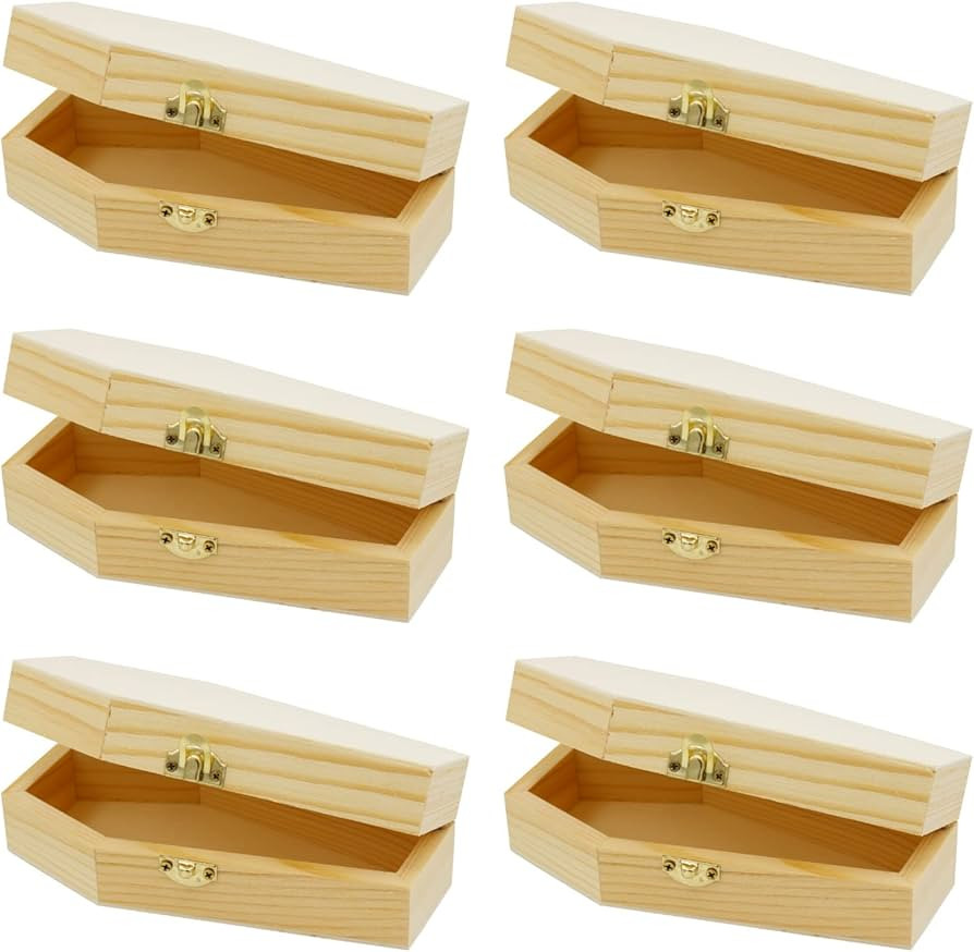 Creative Hobbies Pack of 6 - Small Unfinished Wood Funeral Coffins, 6 Inch Coffin Box, Fillable F... | Amazon (US)