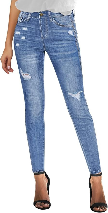 Utyful Women’s High Rise Stretchy Skinny Jeans Slim Fit Ripped Distressed Denim Jeans | Amazon (US)