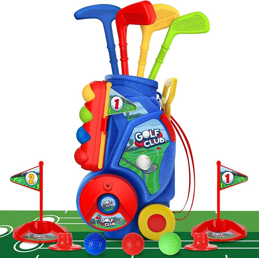 SUPER JOY Toddler Golf Set with Mat, Kids Golf Cart with 4 Clubs & 8 Balls, Indoor Outdoor Golf T... | Amazon (US)