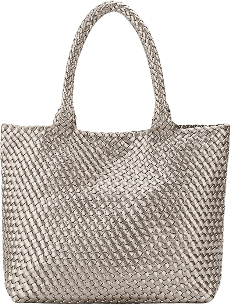Woven Tote Bag for Women, Fashion Woven Bags for Women Vegan Leather Shoulder Handbags Large Summ... | Amazon (US)