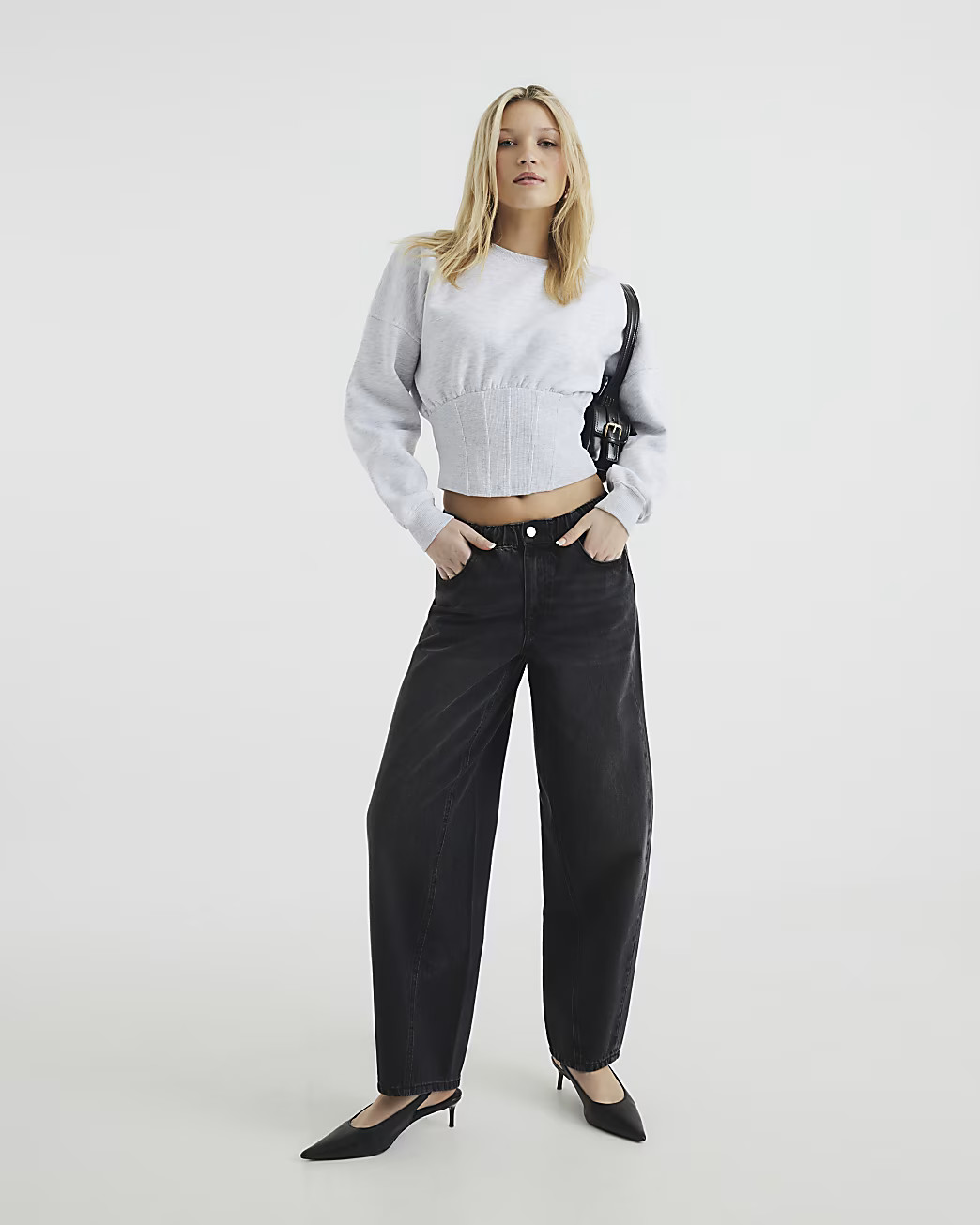 Black Elasticated Waist Barrel Jeans | River Island UK & IE
