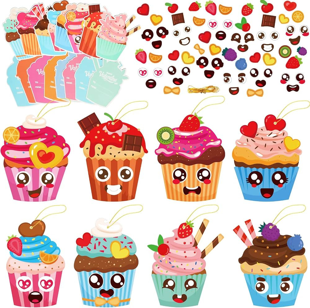 32 Packs Valentine's Day Craft Kits DIY Cake Craft for Kids, Make Your Own Valentines Cake Sweet ... | Amazon (US)