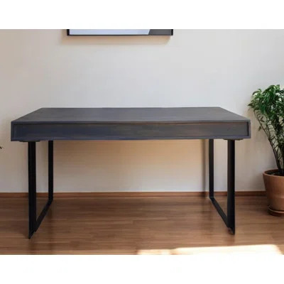 58" Gray and Black Solid Wood and Iron Sled Writing Desk With Three Drawers | Wayfair North America