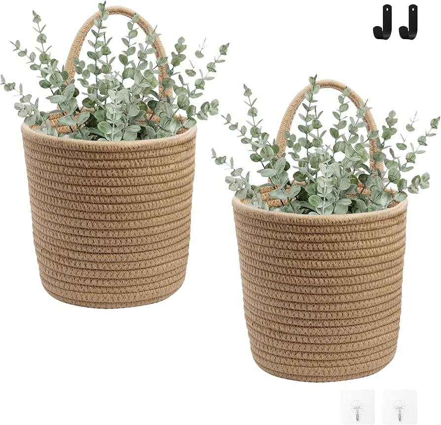 Defined Deco 2 Pack Jute Hanging Basket,Hanging Rope Basket with 4 hooks,Flower Plants Wall Baske... | Amazon (US)