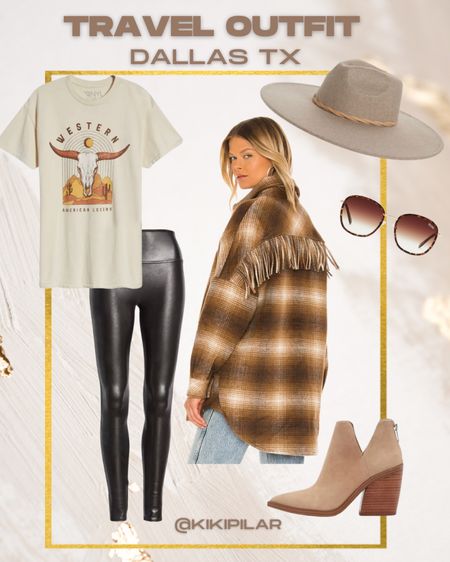 Travel outfit
Dallas TX
Texas
Fort Worth
Fringe shacket
Laid shacket
Faux leather leggings 
Spanx
Western wear
Graphic tee
Suede booties
Western tee 
Quay
Tortoise sunglasses 
Jezabell sunglasses 
Wide brim hat
Vince Camuto 
Nordstrom 
Revolve 

#LTKstyletip #LTKtravel #LTKsalealert