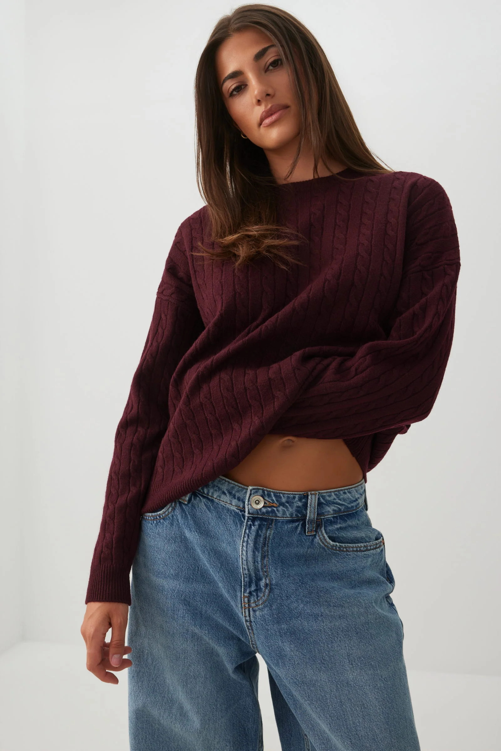 Chandail \u00e0 col rond en tricot torsad\u00e9 Blue Fonc\u00e9 | Ardene Canada | Ardene Canada