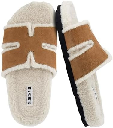 CUSHIONAIRE Cuddle Fur Slippers for Women Faux Shearling Slide Sandal +Memory Foam, Wide Widths A... | Amazon (US)