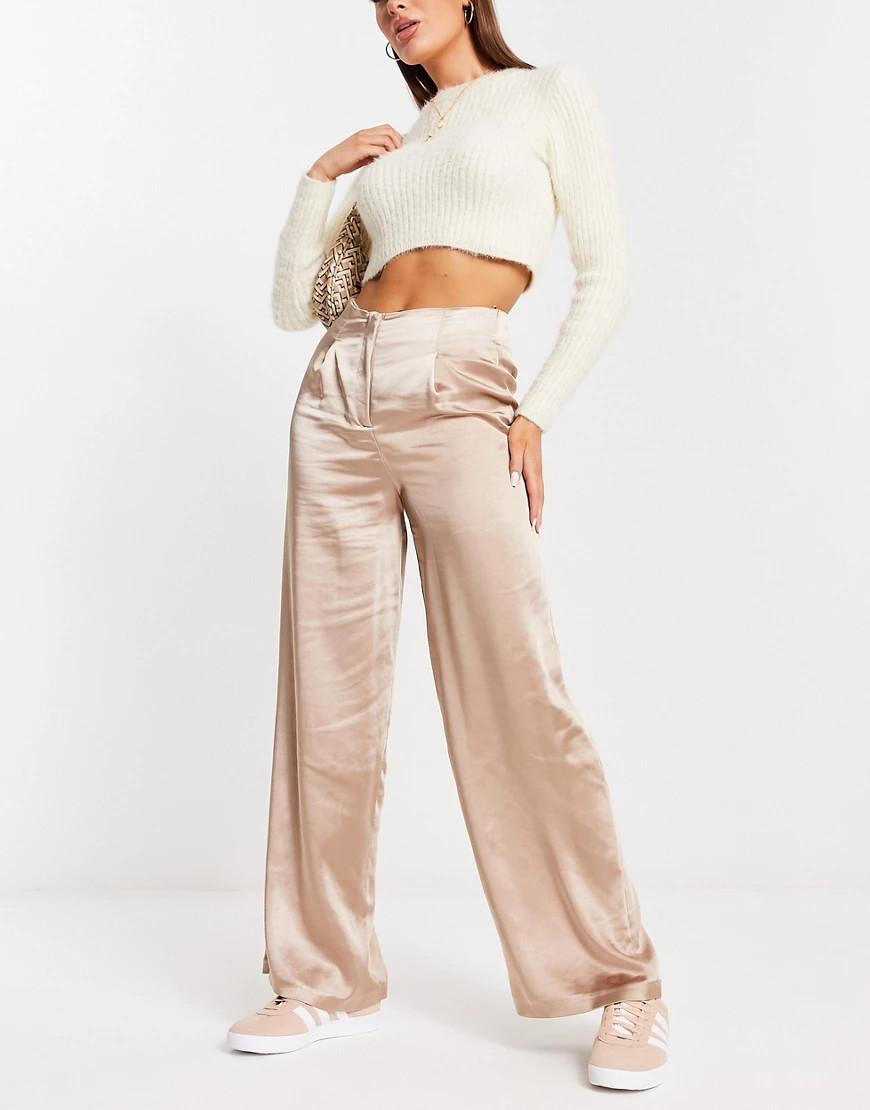 New Look satin wide leg trouser in champagne-Gold | ASOS (Global)