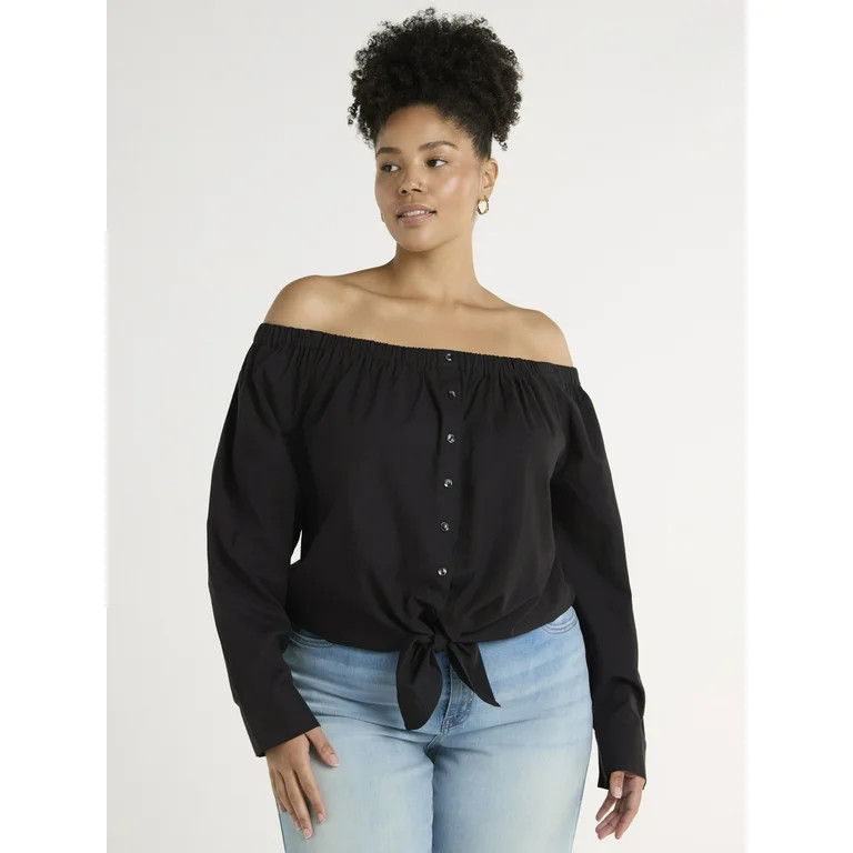 Time and Tru Women's Off The Shoulder Blouse, Sizes XS-XXXL | Walmart (US)