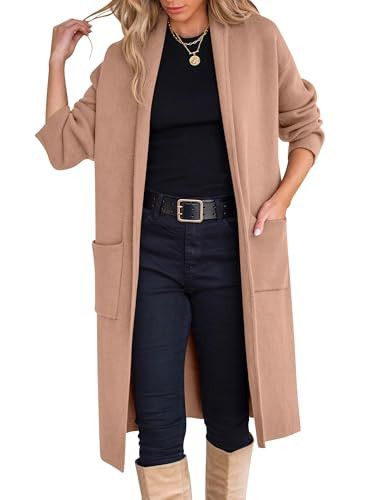 ANRABESS Women's Cardigan Long Sweater Oversized Open Front Knit Coatigan Duster Coat 2025 Trendy Fall Outfits Outerwear Light Camel Medium | Amazon (US)