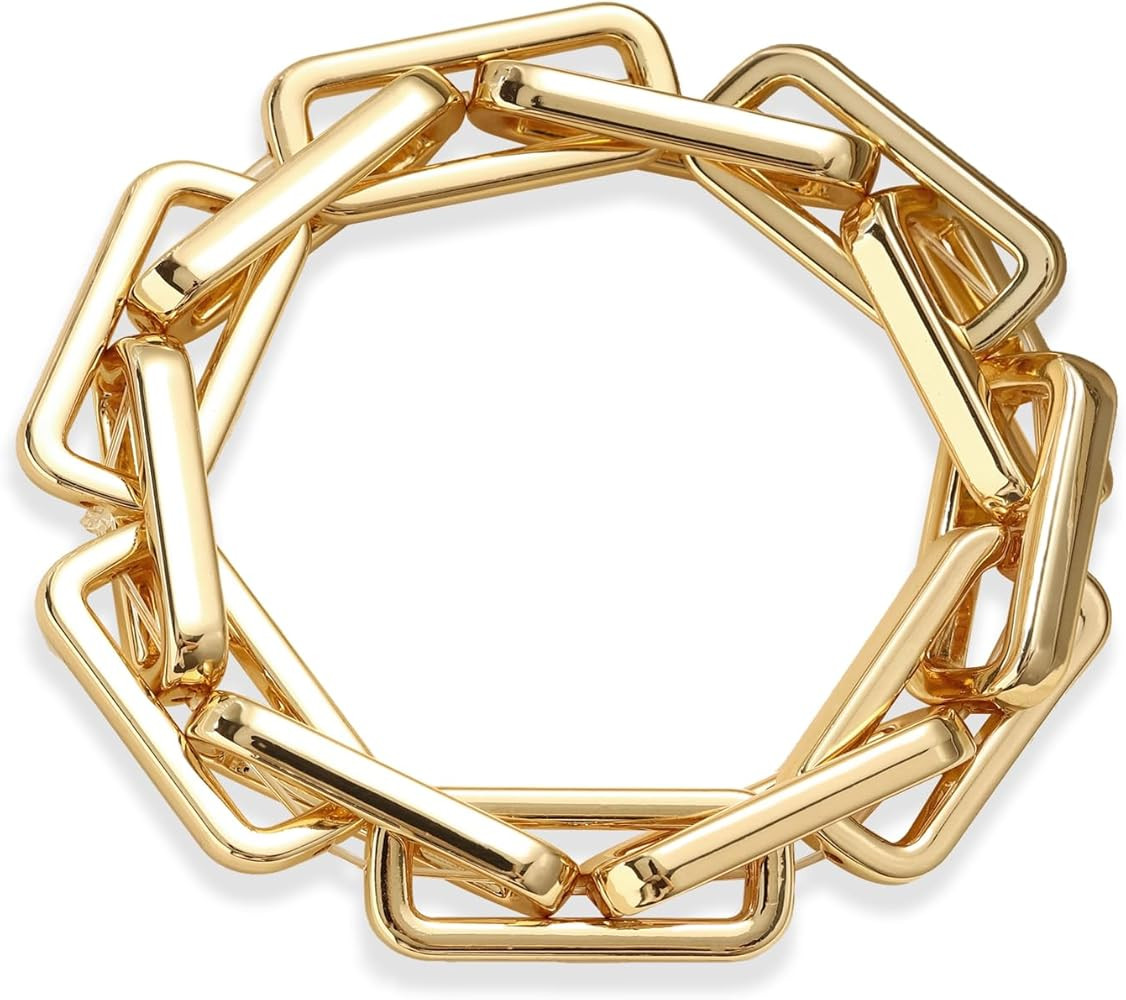 Chunky Gold Bracelet for Women Non Tarnish, Trendy Stretch Cuban Link Chain Plated Gold Bangle Br... | Amazon (US)