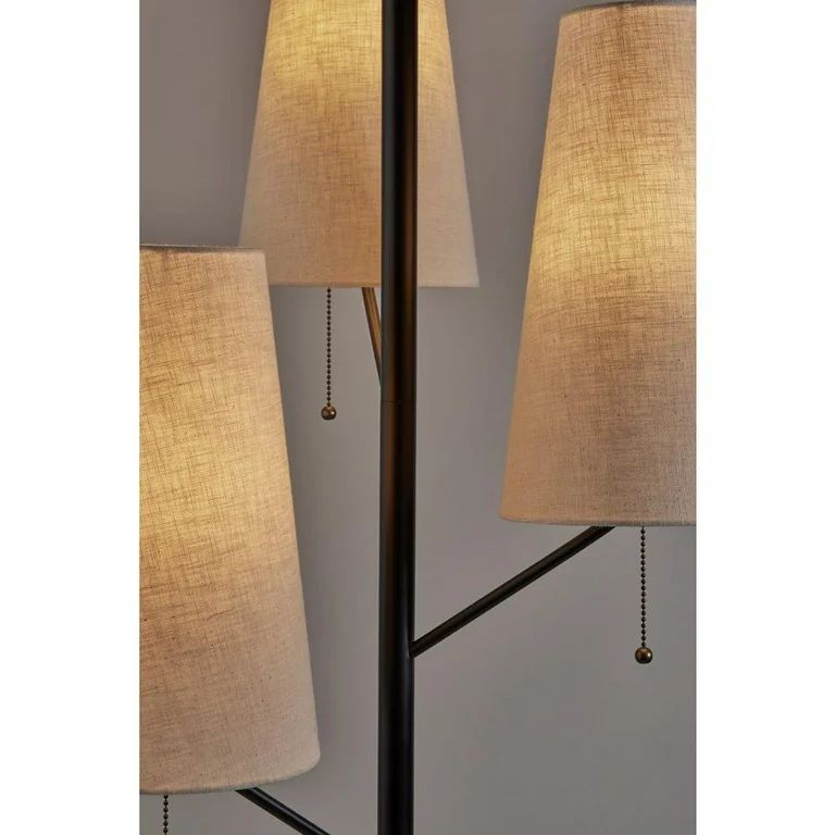 Adesso Daniel Floor Lamp Black with Antique Brass Accents Cream Textured Fabric - Walmart.com | Walmart (US)
