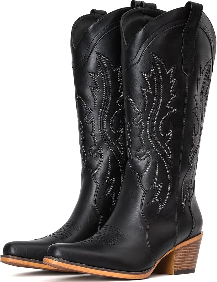 IUV Cowboy Boots For Women Western Cowgirl Boots with Chunky Heel Mid Calf Snip Toe Ideal for low... | Amazon (US)