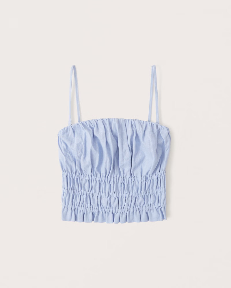 Strapless Linen-Blend Ruched Top | Abercrombie & Fitch (US)
