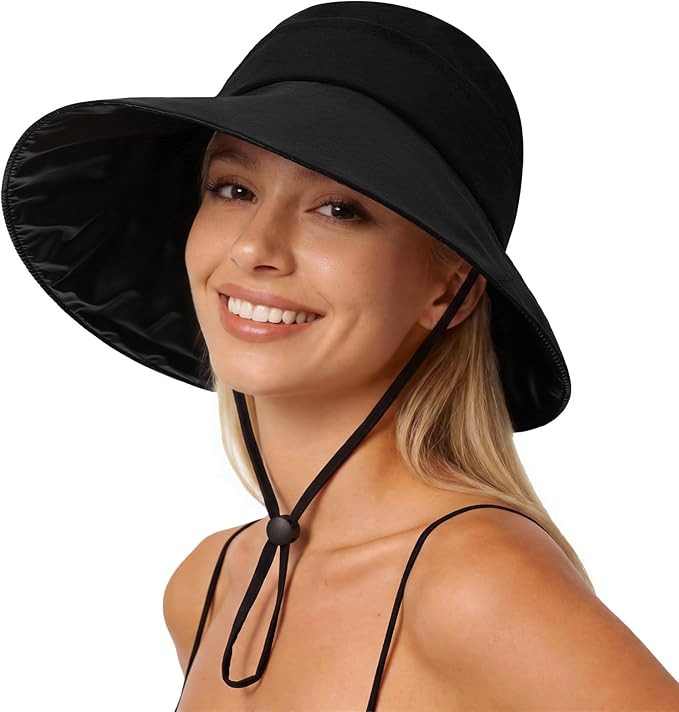 Pleneal Sun Hats for Women, UV Protection Wide Brim Ponytail Beach Hat Travel Packable Breathable... | Amazon (US)