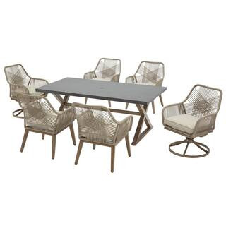 Hampton Bay Haymont 7-Piece Steel Wicker Outdoor Dining Patio Set with Beige Cushions FRS80961-ST... | The Home Depot