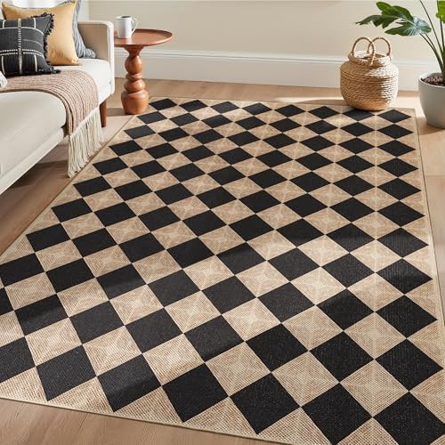 Dadasgk 6x9 Checkered Easy Jute Rug – Washable Non-Slip Indoor Outdoor Carpet, Black Textured D... | Amazon (CA)