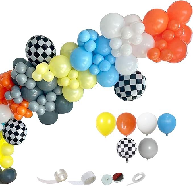 MYDECORBL Race Car Balloons Garland Kit,113 Pcs Balloon Combinations Matte White Grey Orange Yell... | Amazon (US)