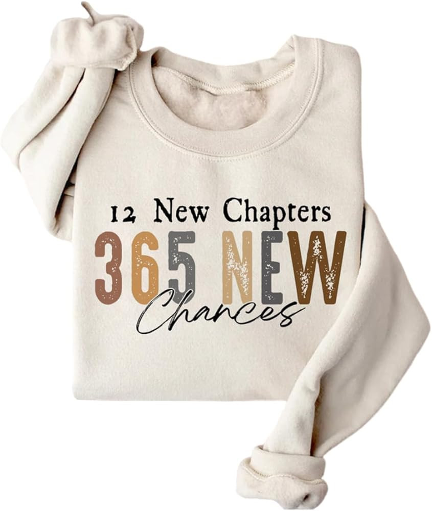 Happy New Years Women's Chapters 365 Chances Fleece Lined Pullover Sweater Merry Christmas Shirts | Amazon (US)
